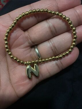 NWT Conrad Kremix 14k Gold plated brass Initial 'N' Charm Stretch Bracelet